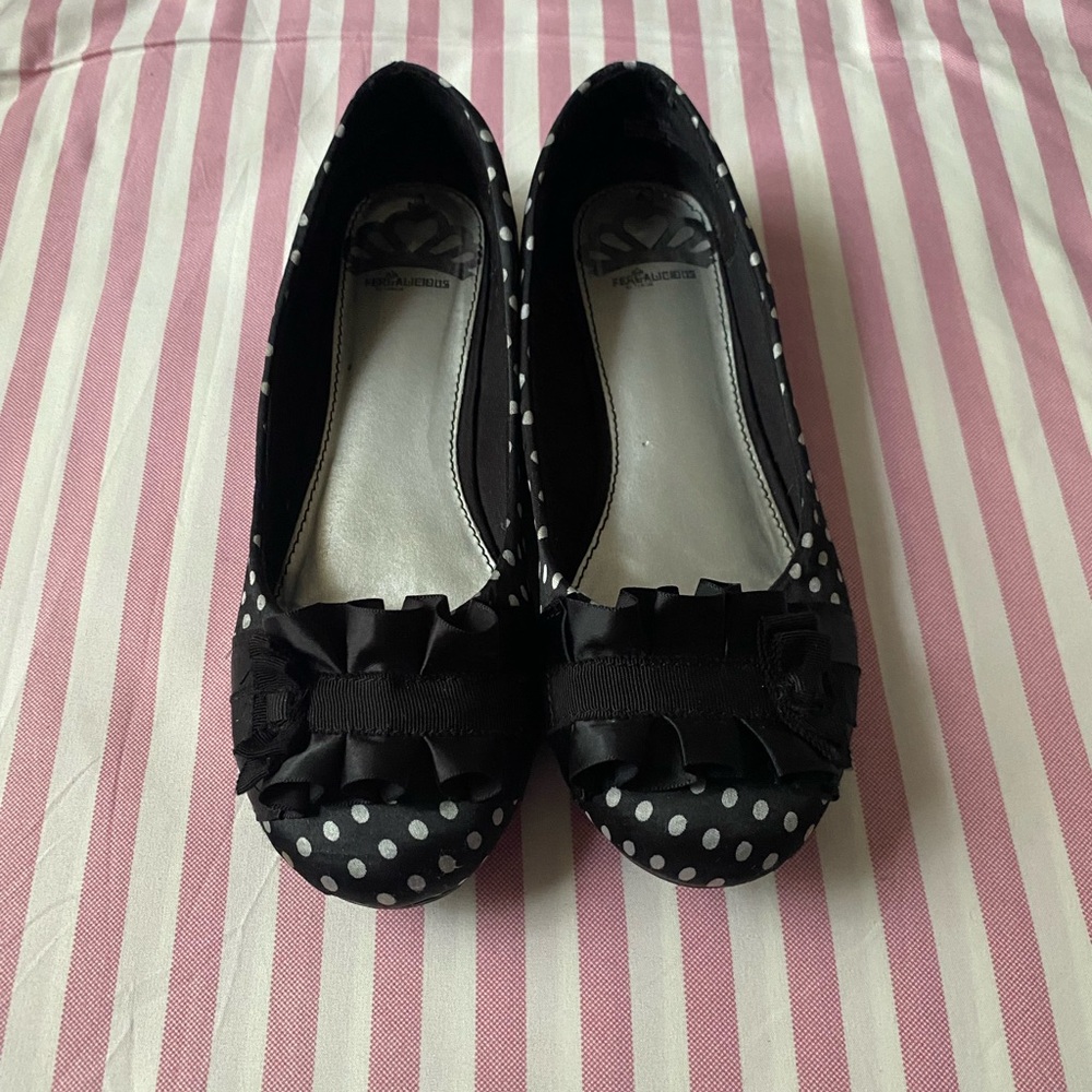 SOLD!! | Fergalicious Black and White Polka Dot Flats